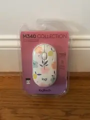 Logitech Portable Wireless Mouse M340 Pebble White W/ Floral Lemon Design New