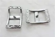 Pair Conway Buckle Jeremiah Watt Stainless Steel Engraved Floral Horse Rein Tack
