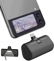 LUCKYDUO Small USB C Portable Charger, 5000mAh Ultra Compact Mini Power Bank Built-in Phone Stand and LED Light, PD15W LCD Display Battery Pack for Travel, Compatible with iPhone16/15/Samsung