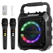 Portable Stereo Karaoke Machine LED Lights Bluetooth Stand Alone 2 Wireless Mic