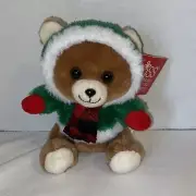 Russ Christmas Brown Teddy Bear 6" Super Soft Plush with red scarf