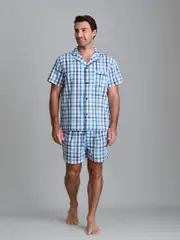 Lowes White & Blue Check Short Leg Pj