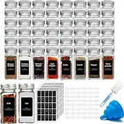 9SHOME 48pcs Glass Spice Jars with Lids, Square Seasoning Containers Spices Organizer Small Items Storage, with Preprinted Spice Label, Funnel, Shaker, Brush, 120ml/4oz