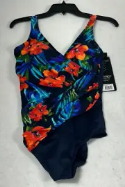 Miraclesuit Midnight Blue Floral Oceanus One Piece Swimsuit Womens Size 12