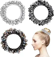 Lusofie 3Pcs Rhinestone Hair Ties Crystal Hair Ties Elastic Hair Scrunchies Pearl Hair Ropes Bead Ponytail Holders Hair Accessories for Women and Girls