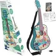 Lexibook, Disney Stitch, My First Wooden Acoustic Guitar, 6 Nylon Strings, 78 cm (30"), Learning Guide, Pick and Strap Included, Blue, K2000D