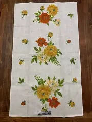 Vintage Linen Tea Towel Peony Yellow Burnt Orange Flower Floral Parisian Prints