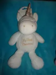Unicorn White Gold My First Christmas 14" Plush Kellytoy Baby Rattle Crinkle toy