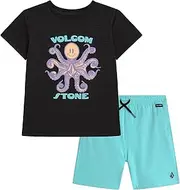 [Volcom] Boys' Shorts Set - 2 Piece Short Sleeve T-Shirt and Pull On Sweat Shorts - Casual Summer Outfit for Boys (Sizes: 2T-7), Black, 5