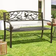 LI LIVSIP Garden Bench Back with Bird Pattern - 2 Seaters Vintage Bench, 260KG Weight Capacity Outdoor Furniture for Porch Yard Poolside Balcony Backyard, Bronze