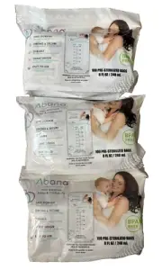 3 Abana Bags 100 ct Each 8 oz Pre-Sterilized Bags Breast Pump Milk For Babies