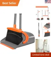 Long Handle Broom Dustpan Set Upright Combo Indoor Outdoor Home Office Sweeping