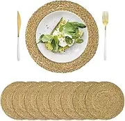 MOTRAIN Placemats Set of 8, 11.8 inch Rattan Round Place Mats, Natural Water Hyacinth Table Mats, Heat Resistant, Non-Slip Mats for Table, Pots, Teapots, Plants, Home Decoration