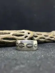 Handmade Native American Navajo plain sterling silver stamped ring size 13.5