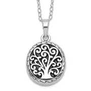 Sterling Silver Rhodium-plated Antiqued Tree of Life Ash Holder 18" Necklace