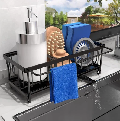 Sponge Holder for Kitchen Sink, Sink Caddy with Brush Holder and Stainless Steel
