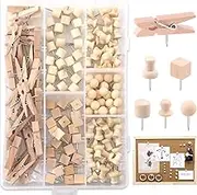 Keadic 135 Pieces 6 Types Walnut Push Pins for Cork Board, Wooden Head Pins Steel Point Thumb Tacks for Documents, Photos, Maps, and Bulletin Boards (Square, Ball, Hat, Clips, I-Shaped, Cylinder)