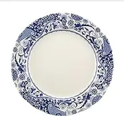Spode Blue Italian Brocato 10.5-Inch Porcelain Dining Plates - Set of 4 Classic Round Dishes with Eastern-Inspired Border - Elegant Blue & White Tableware Gift for Everyday Meals & Hosting