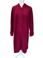 Miss Elaine Fleece Short Robe Burgundy Embroidered Pockets Medium New W Tags