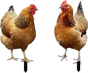 JISADER 2 Pieces Hen Statue Garden Stakes Metal Yard Art for Pathway Lawn Farmhouse