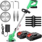 Cordless Grass Trimmer with 24v Lithium Battery and Charger, Electric Lawn Mower 650w Brushcutter Telescopic Handle, 90 ° Rotatable Head for Cutting Lawns in The Garden,Green