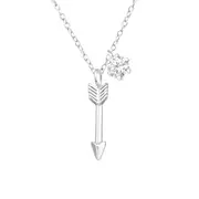 Silver CZ Crystal Arrow Pendant Necklace