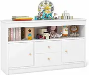 Costway Kids Bookshelf, Toy Storage Organizer with Spacious Tabletop, Open Compartment, 2 Drawers, 2 Door Cabinets, Wooden Kids Book Rack with 2 Anti-Toppling Devices for Living Room, Bedroom