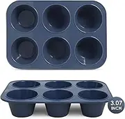 Vnray 2 Pack Silicone Muffin Baking Pan & Large Cupcake Tray 6 Cup - Nonstick Giant Cake Molds/Tin, Large Silicon Bakeware, BPA Free, Dishwasher & Microwave Safe (6 Cup Size, Grey)