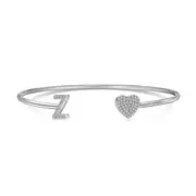 ANYCO Bracelet Silver Heart Shaped Stone With Z Initial Charm Bangle Accessories