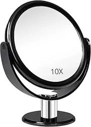 Fabuday Double Sided Magnifying Makeup Mirror - Tabletop Mirror with 1X & 10X Magnification, Two Side Magnified Desk Mirror with Stand, 6 inch, Black