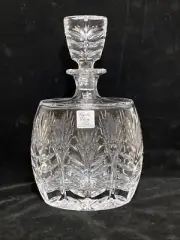 NEW Fifth Ave Portico Crystal Decanter Poland Heavy Hand Cut Glass Palm Oval SFH
