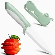 Premium Ceramic Knife 4 inches, Kitchen Paring Knife - Ultra Sharp Fruit Knife for Vegetable Food with Hippo Shaped Cover, Small Portable Pairing Knives Food Knife with Sheath, Green, by