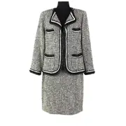 St. John Couture Tweed Skirt Suit NEW Metallic Chain Ribbon Trim 2 Pc Set 12 L
