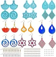 6 Set Earring Resin Molds, AIFUDA Resin Molds Silicone Resin Jewelry Epoxy Resin Earring Mold DIY Pendant Molds with Ear Hooks Jump Ring Earring Back