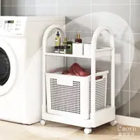 在飛比找momo購物網優惠-【寶德家居】廁所雙層髒衣籃置物架D00337(塑膠滾輪收納架