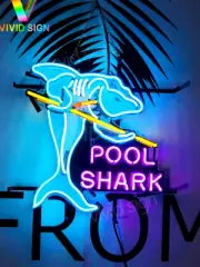 Pool Shark Billiards Purple 16"x16" Neon Sign Lamp Light With Vivid Printing EY