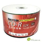 50 SKYTOR Blank CD-R 52x 700MB/80min White Top Thermal Printable Disc No Logo