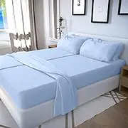 Real 600 Thread Count, FITs 25" Extra DEEP Pocket, 100% Egyptian Cotton Split Sheet Set for Adjustable Bed [Split Queen - 5 PC Size, Light Blue Color] Bedsheet Sets, Satin Weave