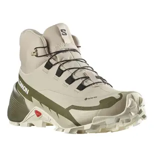 【SALOMON】女CROSS HIKE 2 GTX 中筒登山鞋 羽毛灰/橄欖綠/白 L41731100