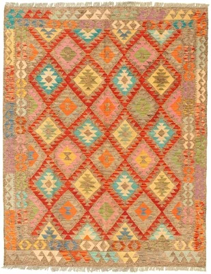Vintage Hand Woven Carpet 5'1" x 6'8" Traditional Wool Kilim Rug