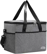 Large Cooler Bag Collapsible, 22L Reusable Insulated Bags, Leakproof Lunch Cooler Tote, Ice Cooler with Easy Clean Lining, Shoulder Strap Adjustable, Foldable for Beach Picnic Office Work (Grey)