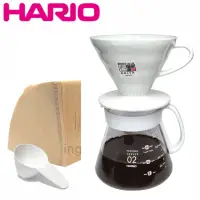在飛比找momo購物網優惠-HARIO V60白色02陶瓷濾杯咖啡壺組(4杯份禮盒組)