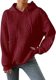 [Hilinker] Women's Casual Cable Knitted Hoodies Loose Long Sleeve Drawstring Pullover Sweatshirt