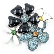8.05ct Tsavorite Topaz Sapphire 925 Sterling Silver Mono Enamel Flower Brooch