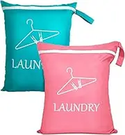 2 Pack Large Travel Laundry Bags Machine Washable Wet Dry Bag Bathing Suit Laundry Bag for Gym Swimming Yoga Dirty Clothes Laundry Organizer (Light Blue and Pink)