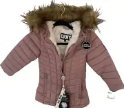 DKNY Girls 4T Dusty Pink Parka Sherpa Lined Faux Fur Removable Hood NEW with tag