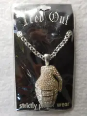 Iced Out Grenade Pendant Chain Necklace Silver Color
