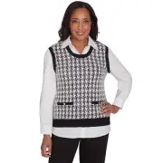 Alfred Dunner Runway Ready Women's Houndstooth Two in One Vest Multi Black Small
