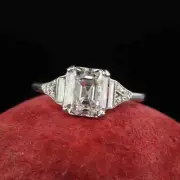 Art Deco Style Asscher Cut Lab Created Engagement 14K White Gold FN Ring
