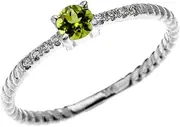 [Dainty and Elegant Gold Rings] 14k White Gold Dainty Diamond and Solitaire Peridot Rope Design Stackable/Proposal Ring